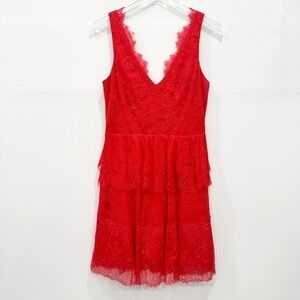 BCBGMaxAzria Willa Lace Sleeveless V-Neck Dress Ruffle Layered Skirt Medium